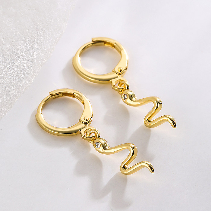 Modische Schlangen-Ohrringe aus Kupfer, vergoldet, Zirkon, 1 Paar