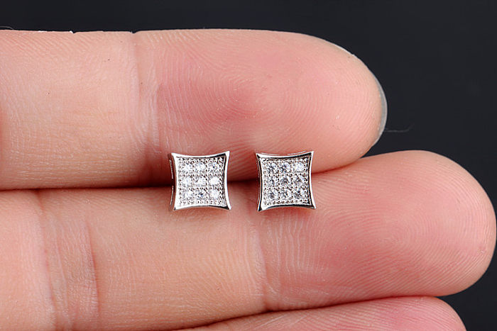 1 Pair Casual Simple Style Square Plating Inlay Copper Zircon 18K Gold Plated White Gold Plated Ear Studs