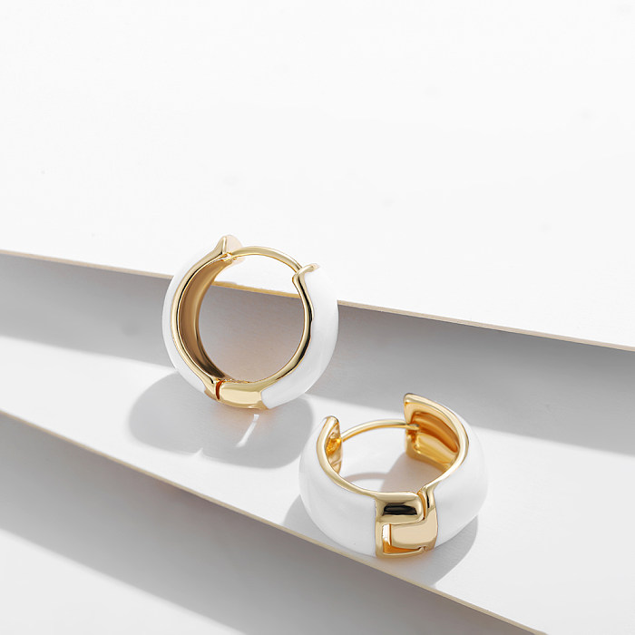 Simple Style Round Copper Hoop Earrings Enamel Copper Earrings 1 Pair