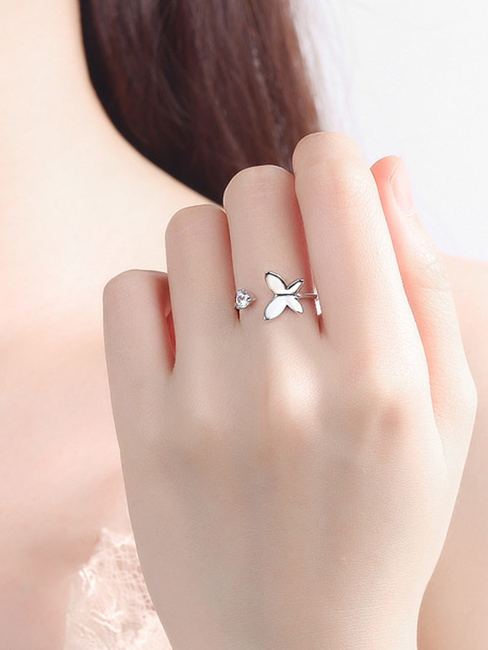 1 Piece Simple Style Rectangle Copper Plating Inlay Zircon Silver Plated Open Ring