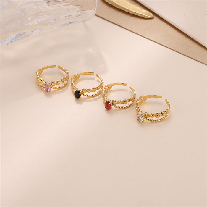 Luxurious Shiny Oval Stainless Steel Plating Inlay Zircon 18K Gold Plated Open Rings
