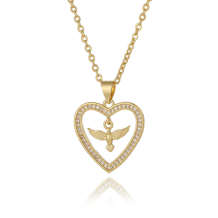 Collar con colgante de circón con incrustaciones de cobre, forma de corazón, letra geométrica Retro elegante