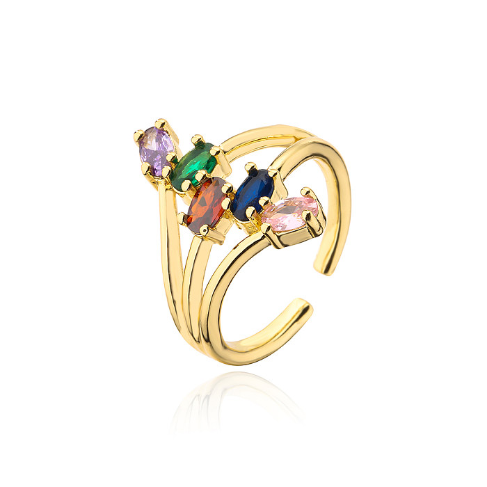 Fashion Leaf Flower Copper Open Ring Gold Plated Zircon Copper Rings