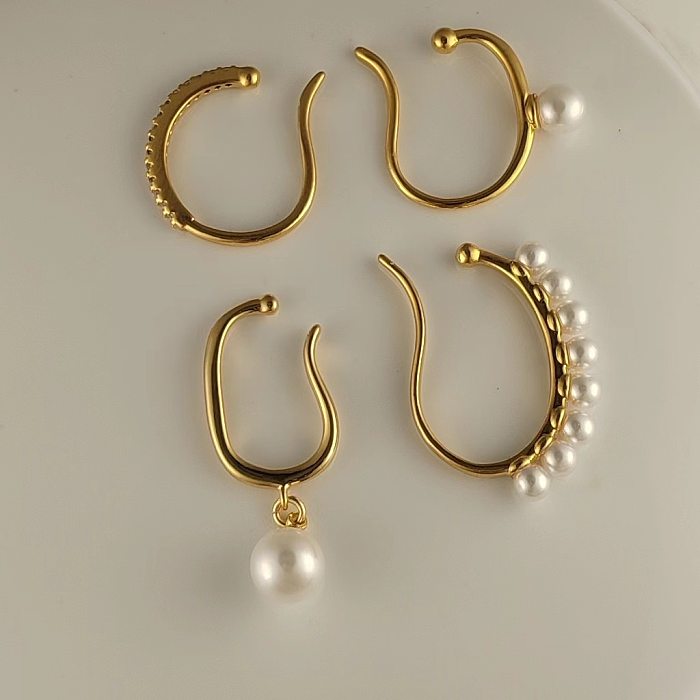 1 Set Simple Style Geometric Plating Inlay Copper Artificial Pearls Ear Cuffs