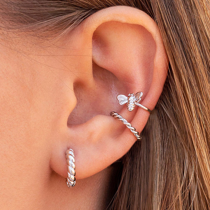 Retro Bee 18k Gold Copper Ear Clip Earrings Female Fashion Personality Trend Insect Ear Ring Ear Jewelry
