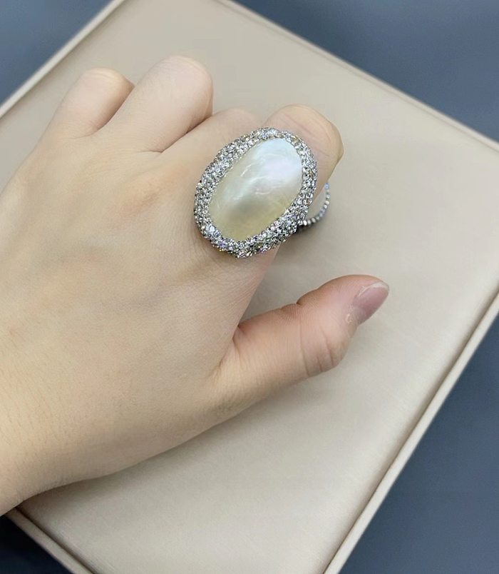 Anillos de diamantes de perlas con incrustaciones de cobre ovalado retro