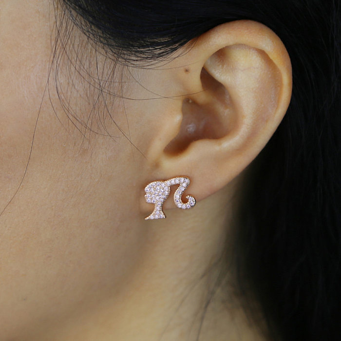 1 par de brincos de orelha de strass de cobre com incrustação humana de estilo simples