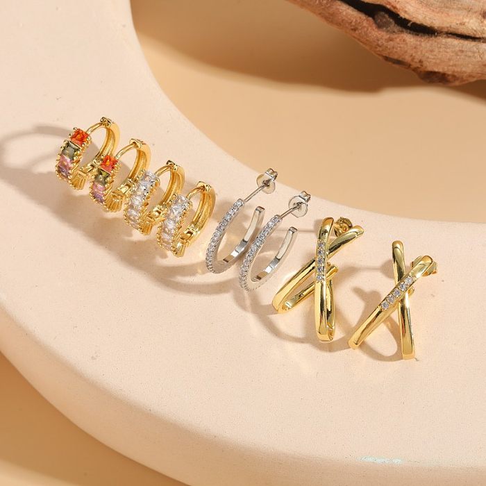 1 Pair Elegant Lady Classic Style Geometric Plating Inlay Copper Zircon 14K Gold Plated Earrings