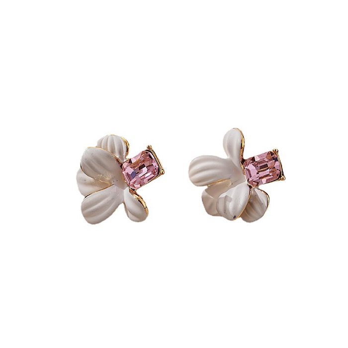 1 Pair Simple Style Flower Inlay Copper Zircon Ear Studs