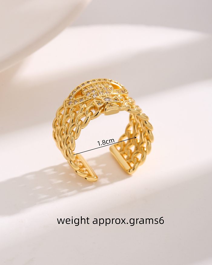Hip-Hop Luxurious Interstellar Planet Copper Plating Hollow Out Inlay Zircon 18K Gold Plated Rings