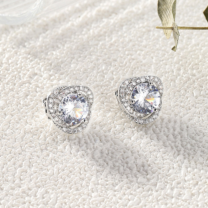 1 Pair Basic Simple Style Heart Shape Plating Inlay Copper Zircon 18K Gold Plated Ear Studs