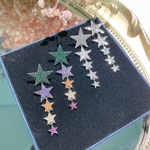 1 Pair Commute Star Inlay Copper Artificial Gemstones Ear Studs