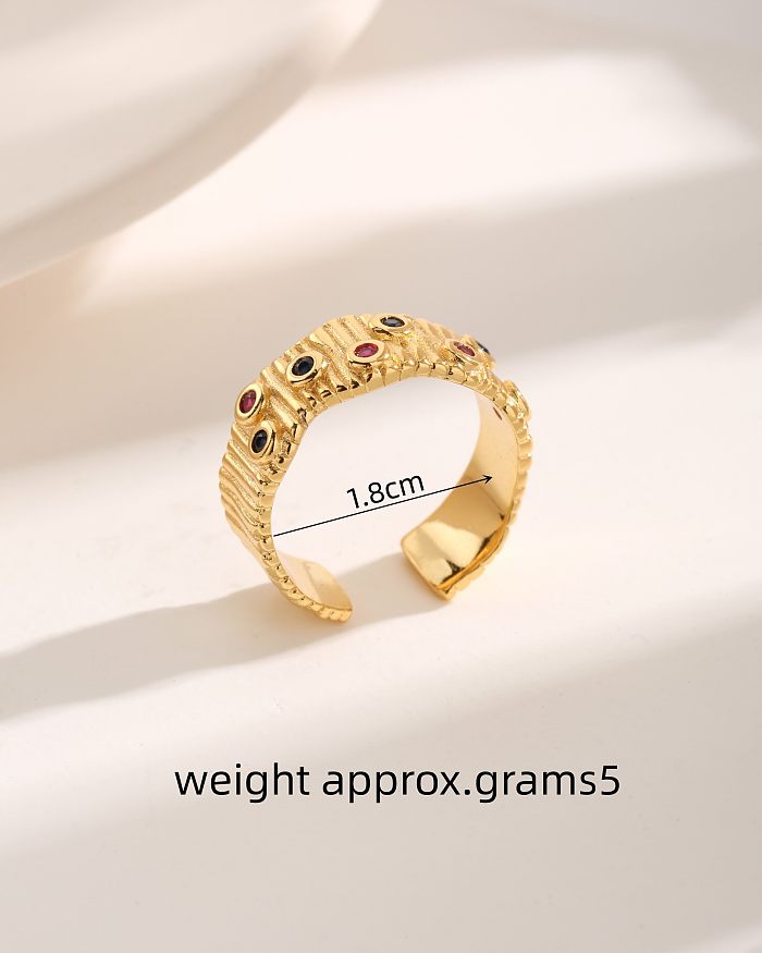 Retro Modern Style Simple Style Waves Copper Plating Inlay Zircon 18K Gold Plated Open Rings