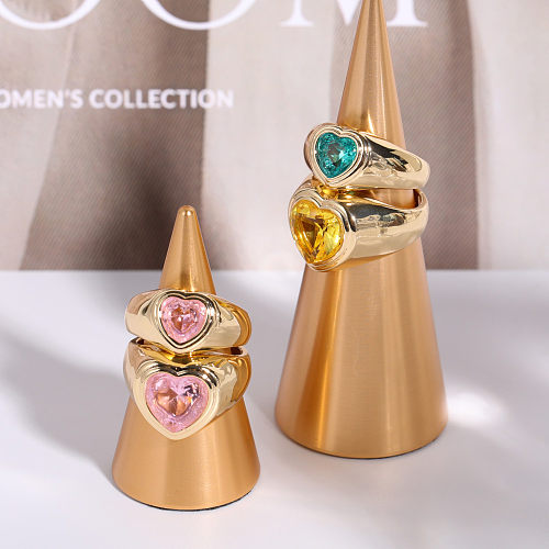 Anillos de circón con revestimiento de cobre en forma de corazón a la moda, 1 pieza