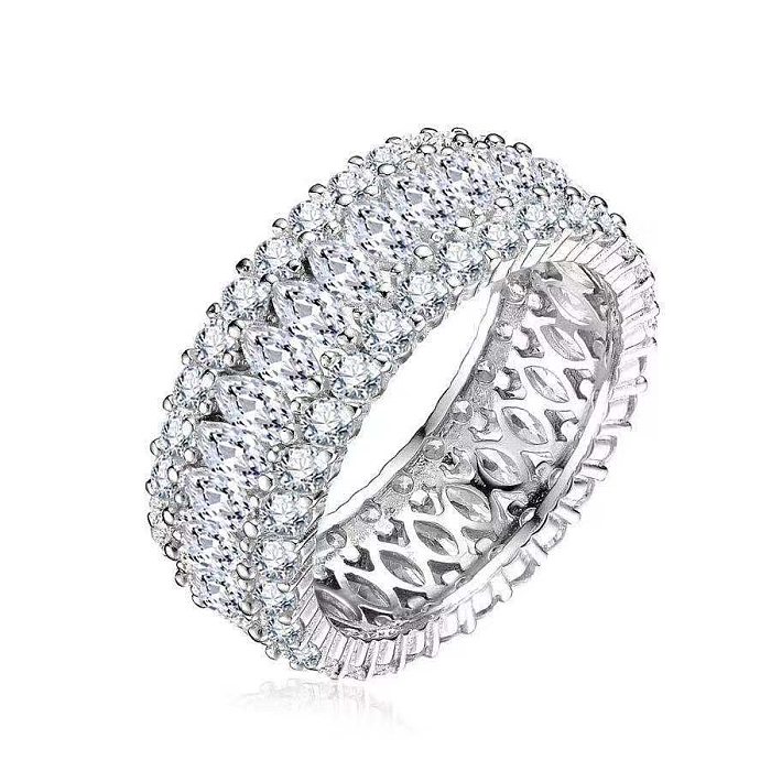 Anel de noivado de diamante incrustado com zircão de luxo em várias fileiras