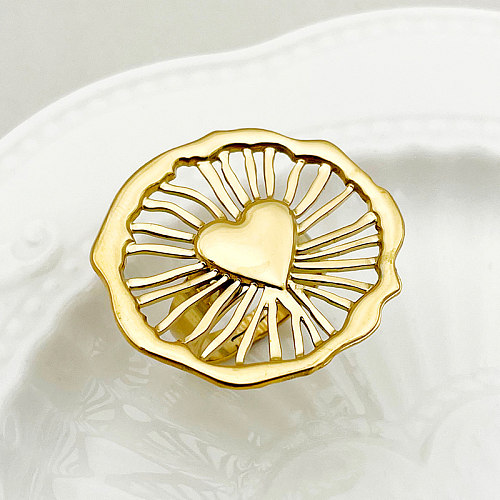Anéis abertos banhados a ouro com revestimento de polimento de aço inoxidável em forma de coração elegante casual