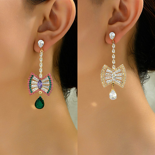 1 paire de boucles d'oreilles pendantes en cuivre et Zircon, Style Simple, incrustation de papillon