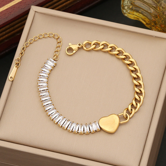Wholesale Retro Square Heart Shape Stainless Steel Zircon Bracelets Necklace