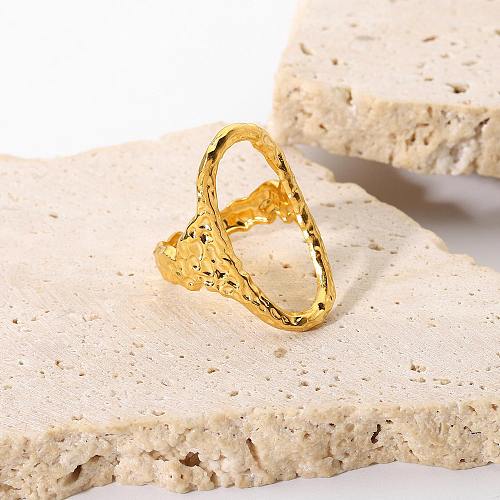Europeu e americano ins internet quente novo anel 18k aço inoxidável anel feminino oco oval martelado anel aberto para mulheres anéis de casal