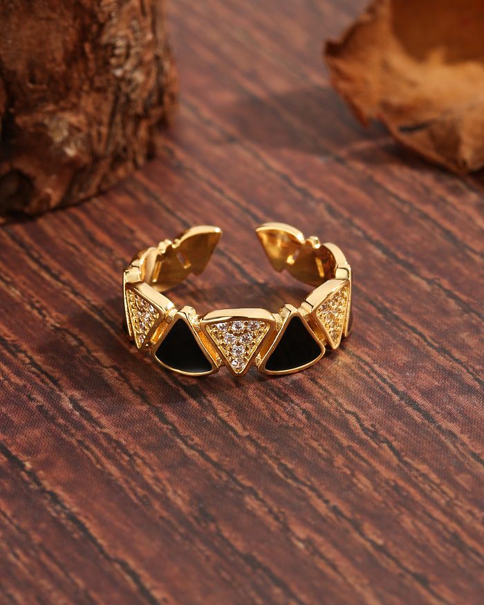 Modern Style Simple Style Korean Style Triangle Copper Plating Inlay Zircon 18K Gold Plated Open Rings