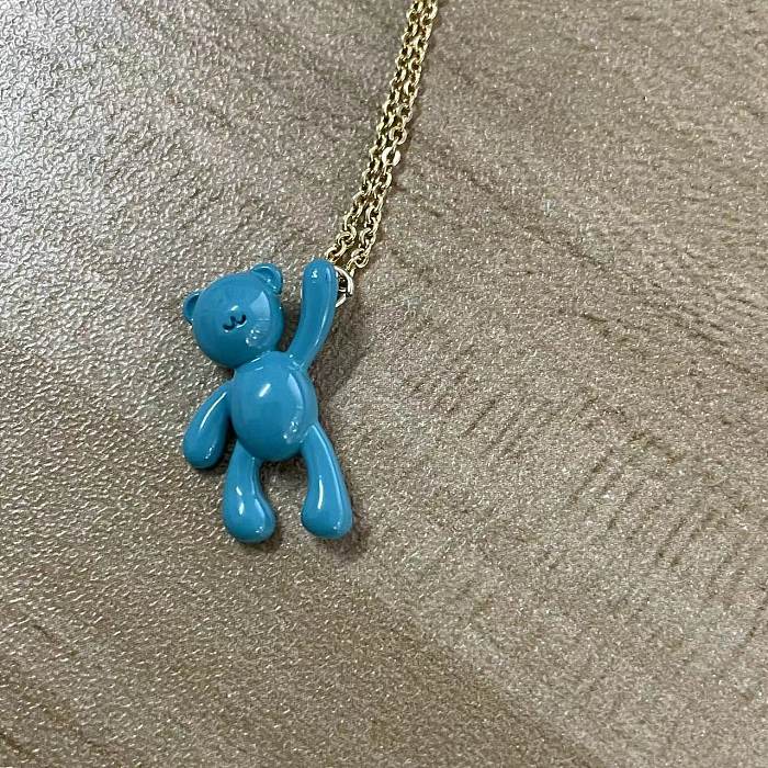 Elegant Luxurious Classic Style Animal Bear Copper 14K Gold Plated Pendant Necklace In Bulk