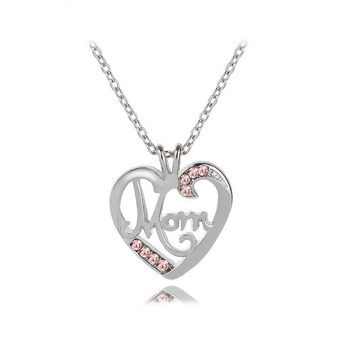 1 Piece MAMA Simple Style Letter Moon Heart Shape Alloy Copper Plating Inlay Artificial Rhinestones Artificial Diamond Rose Gold Plated Gold Plated Silver Plated Pendant Necklace