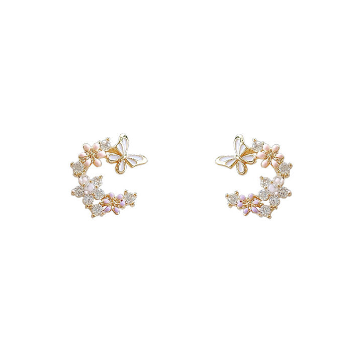 Fashion Star Heart Shape Bow Knot Copper Rhinestones Ear Studs 1 Pair