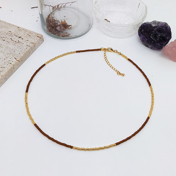 IG Style Round Beaded Copper Knitting Plating 18K Gold Plated Necklace