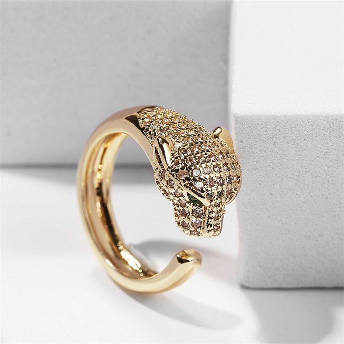Creative Fashion Copper Inlaid Zirconium Leopard Open Ring