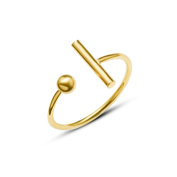 Anel de casal de dedo indicador de ouro 18K banhado em aço titânio em forma de T de abertura simples