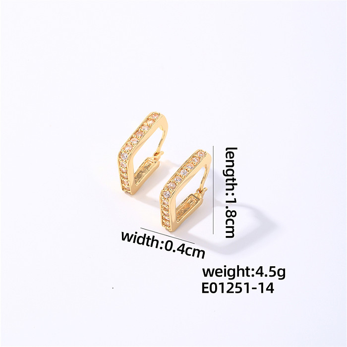 1 Pair Casual Simple Style Shiny Square Oval Plating Inlay Copper Zircon Rose Gold Plated White Gold Plated Gold Plated Earrings