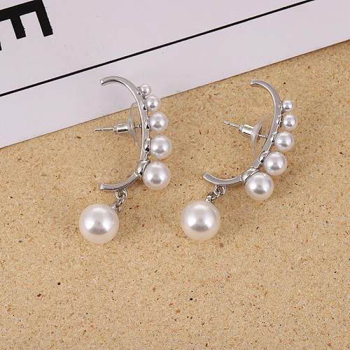 1 Pair Vintage Style Curve Plating Inlay Copper Freshwater Pearl Silver Plated Earrings