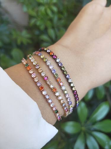 New Color Zircon Simple Colorful Copper Adjustable Single Row Claw Inlaid Bracelet