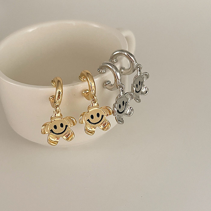 1 Pair Casual Simple Style Smiley Face Flower Plating Copper Drop Earrings