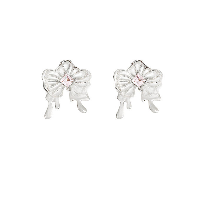 1 Pair Sweet Heart Shape Flower Bow Knot Plating Inlay Copper Zircon Drop Earrings Ear Studs