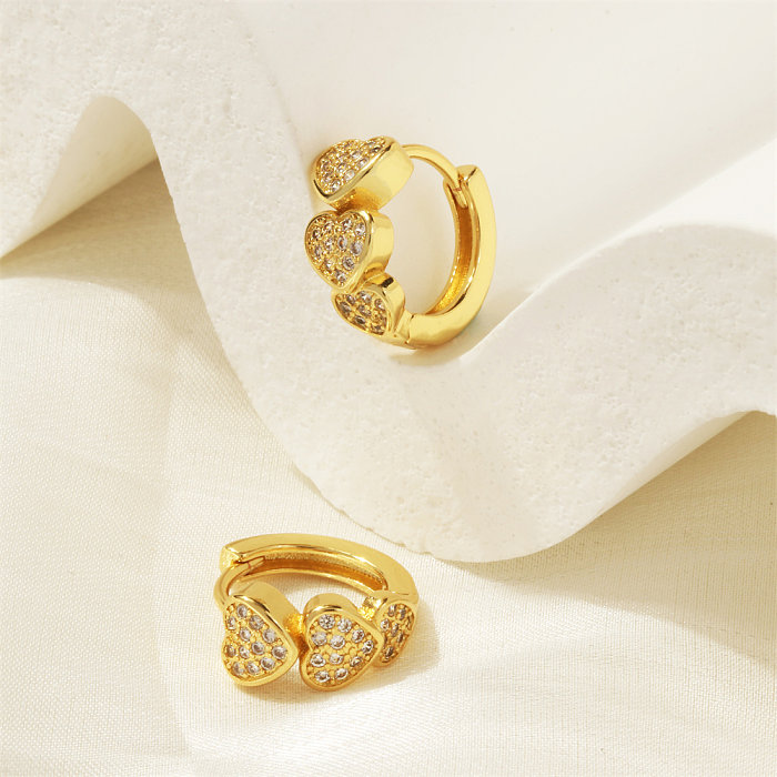 1 Pair Luxurious Shiny Heart Shape Plating Inlay Copper Zircon 18K Gold Plated Hoop Earrings