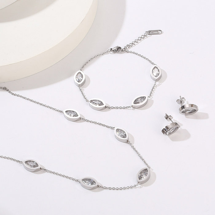 Casual Simple Style Water Droplets Titanium Steel Plating Inlay Glass 18K Gold Plated Bracelets Necklace