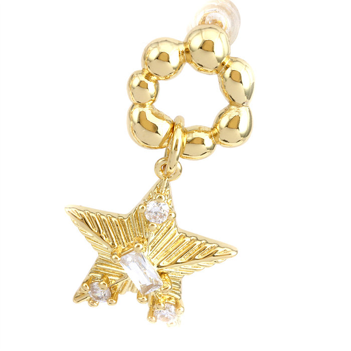 1 Pair Elegant Simple Style Pentagram Heart Shape Plating Inlay Copper Zircon 18K Gold Plated Drop Earrings
