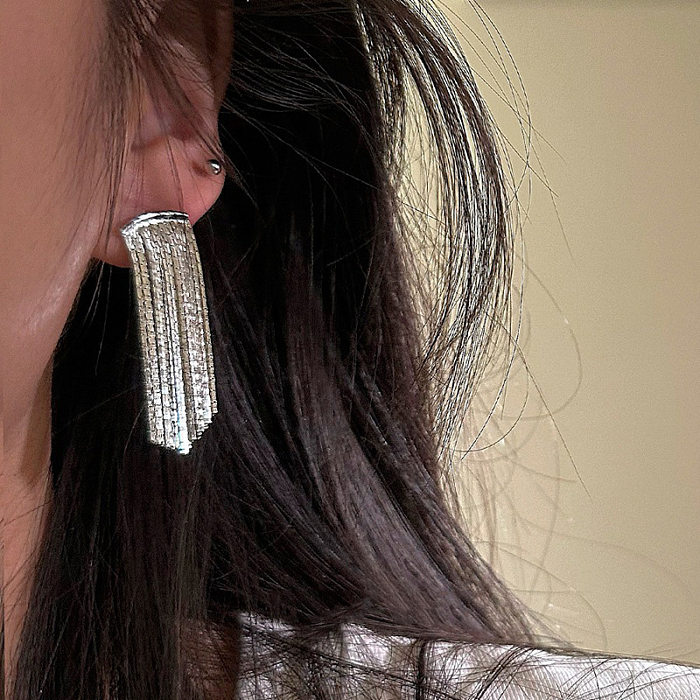 1 Pair Casual Simple Style Tassel Solid Color Plating Copper Silver Plated Drop Earrings