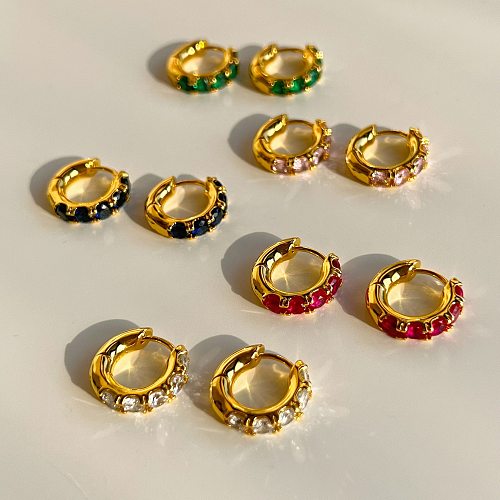 1 Pair Commute Round Copper Plating Inlay Zircon 18K Gold Plated Earrings