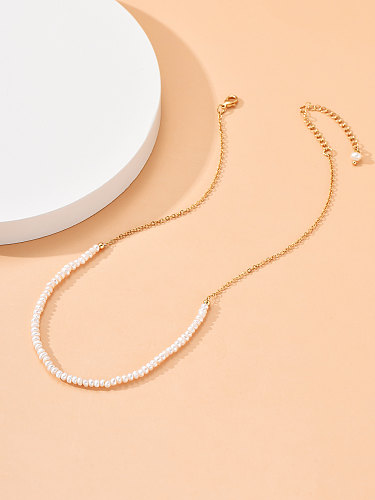Collier de cuivre de perle artificielle de couleur unie douce colliers de cuivre de placage de perles