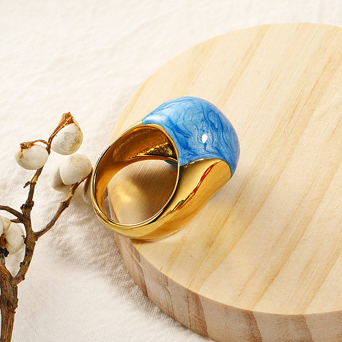 IG Style Round Titanium Steel Enamel Plating 18K Gold Plated Rings