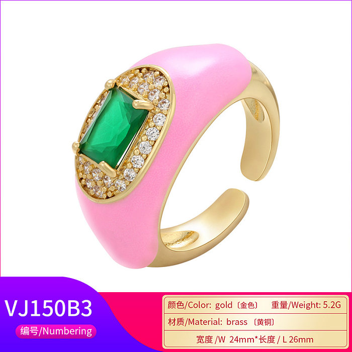 Wholesale Fashion Drop Oil Colored Emerald Adjustable Copper Ring jewelry