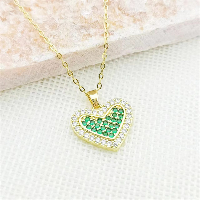 Lady Sweet Heart Shape Copper Zircon Pendant Necklace In Bulk