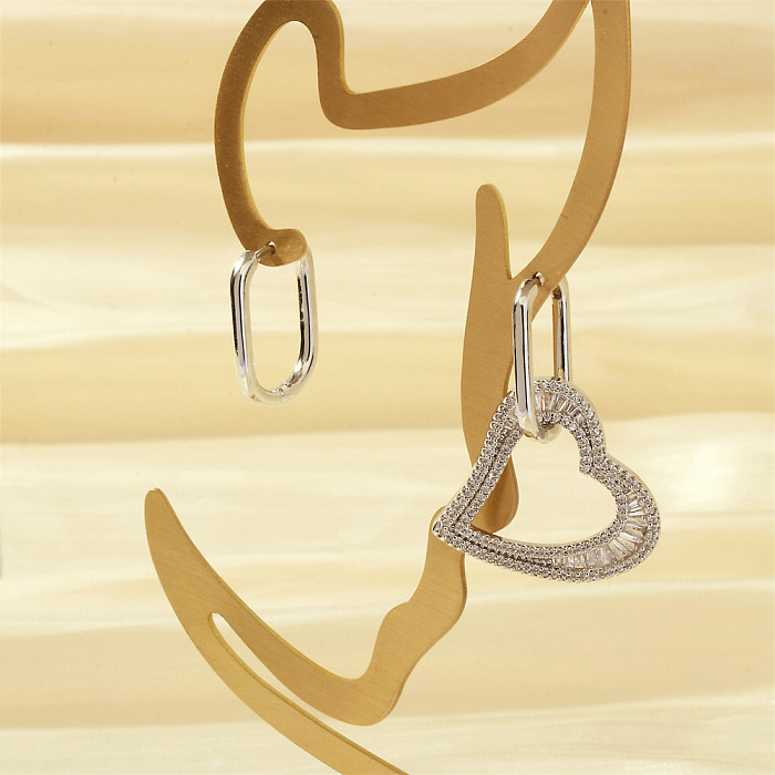 1 Pair Hip-Hop Streetwear Shiny Heart Shape Plating Inlay Copper Zircon 18K Gold Plated Earrings