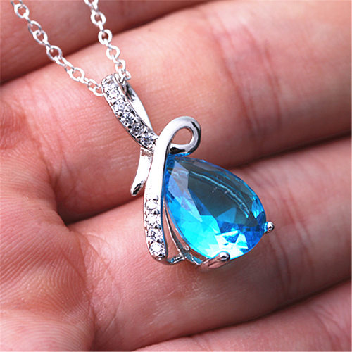 Casual Streetwear Water Droplets White Copper Plating Inlay Artificial Gemstones Silver Plated Pendant Necklace