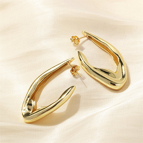 1 Pair IG Style V Shape Plating Copper 18K Gold Plated Ear Studs