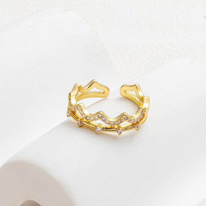 Anneaux de cuivre de Zircon de perle d'incrustation d'anneau ouvert de cuivre de couleur solide de mode