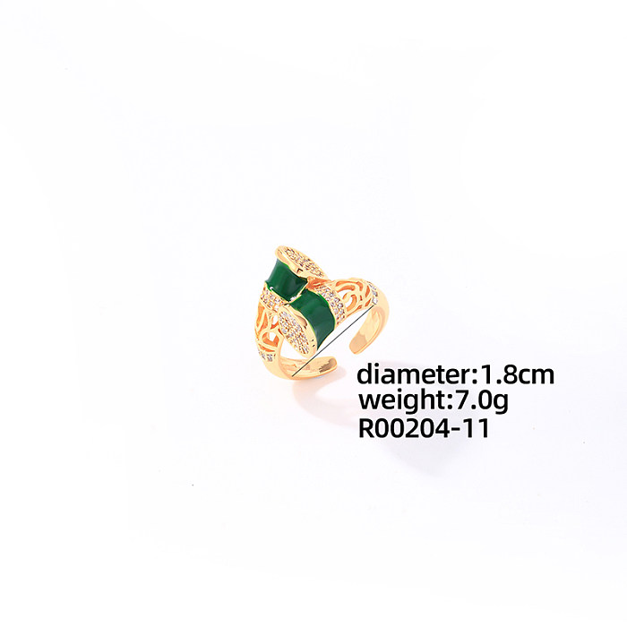 Casual Elegant Glam Geometric Round Copper Enamel Plating Inlay Zircon Gold Plated Rings Bracelets