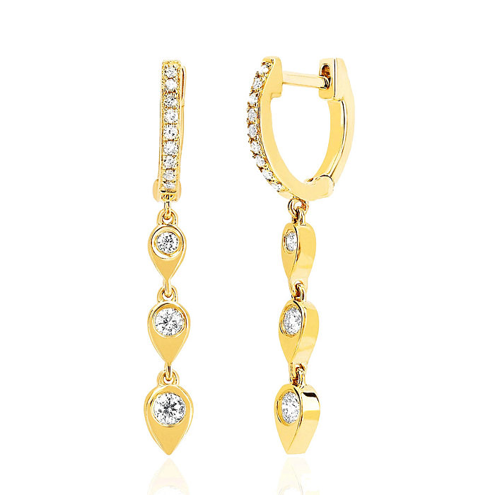 1 Pair Retro U Shape Water Droplets Inlay Brass Zircon Drop Earrings